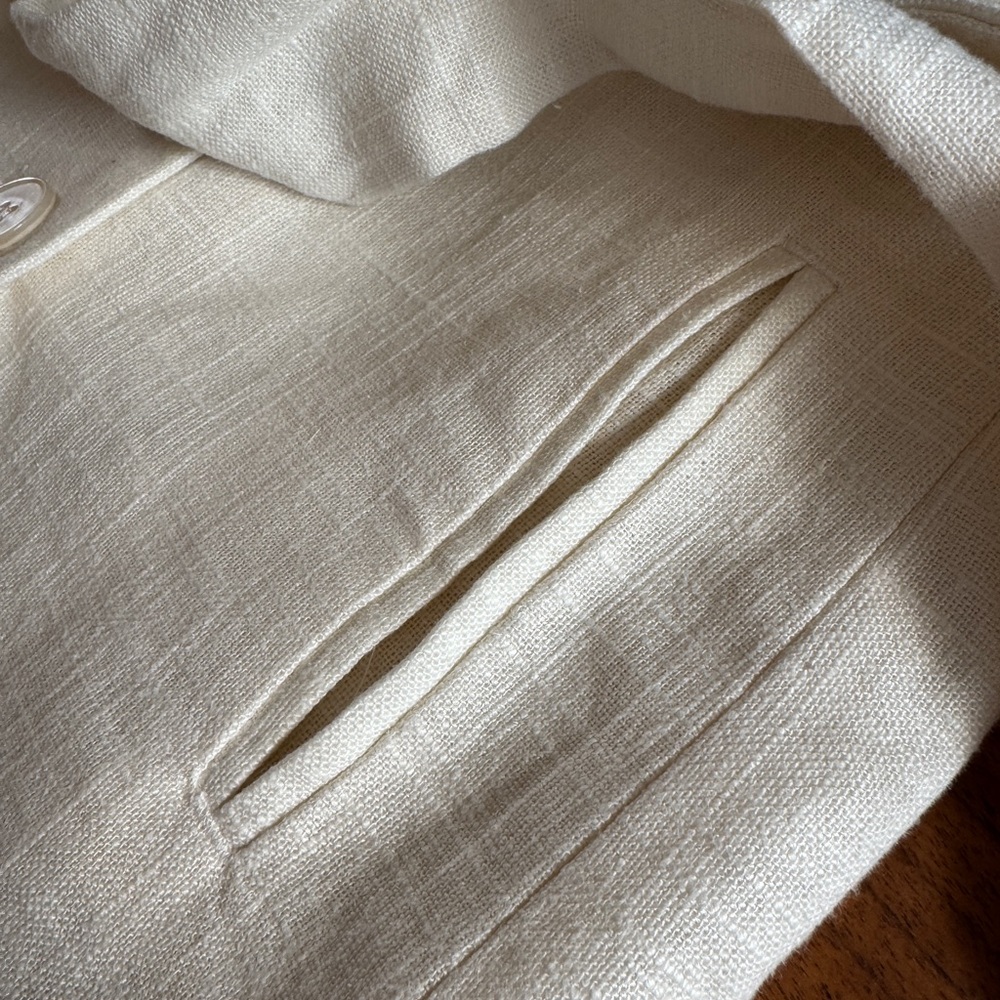 House of Harlow Double Breasted Cream Linen Blend Jacket with Fringed Tie Sz S - Picture 12 of 15